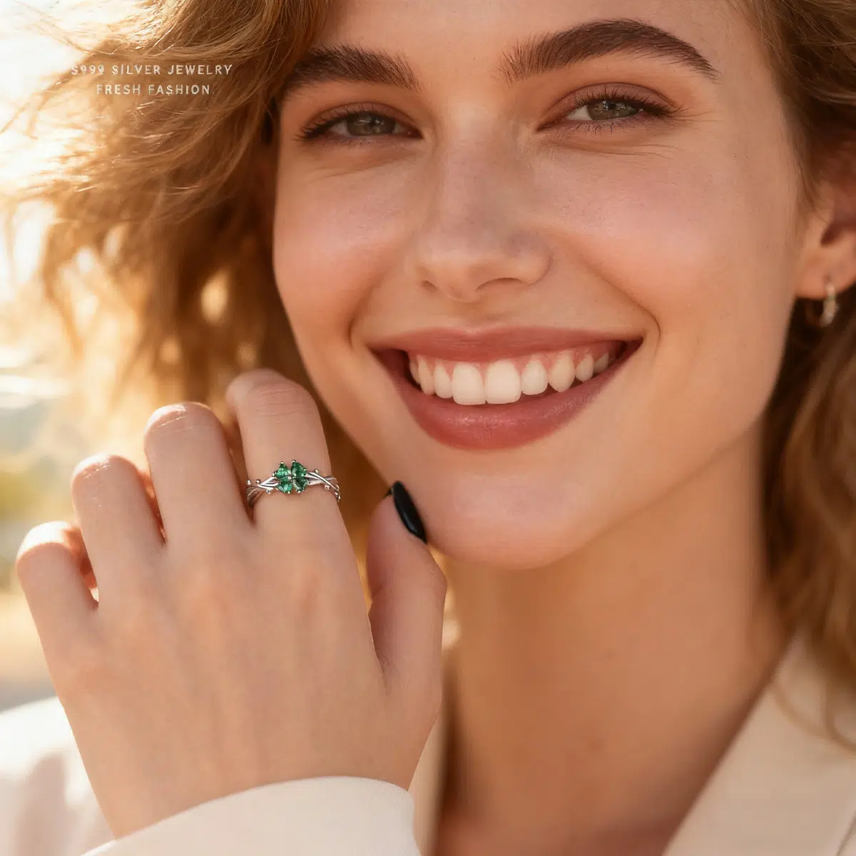 Sterling S999 Silve + 5A Grade Cubic Zirconia | Four-Leaf Clover Lucky Ring | Nickel-Free Plating | for Good Luck
