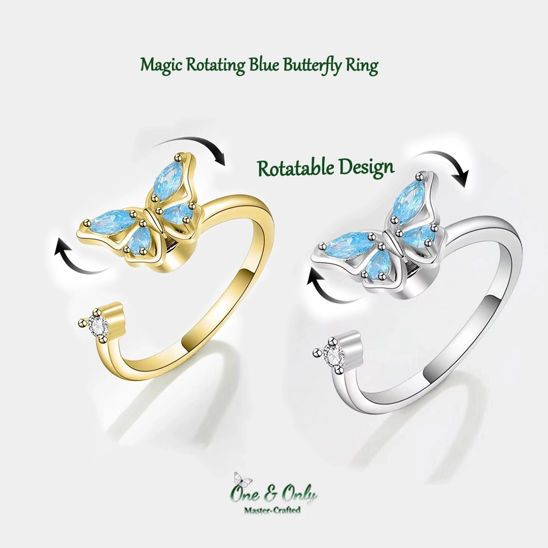 Magic Guardian Jewelry Valentine's Day Gift 🦋 Rotating Blue Butterfly Ring | Where Transformation Meets Love