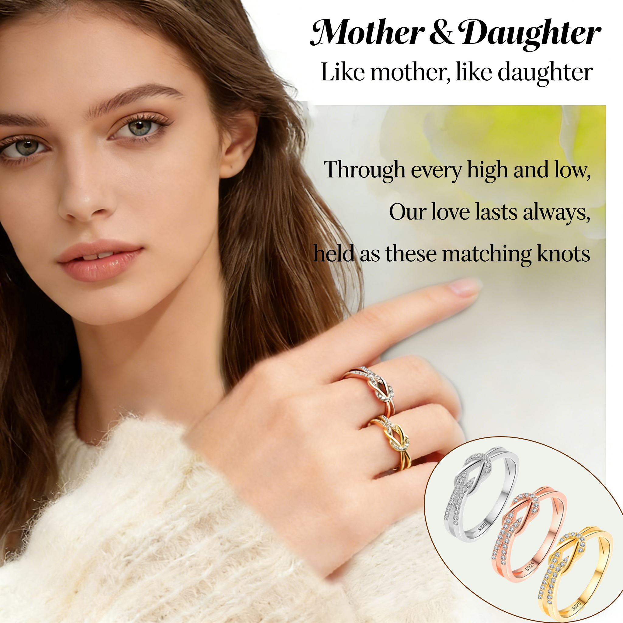 Matching Mother & Daughter Bond Special Sliver Knot Rings | Through every high and low,held as these matching knots