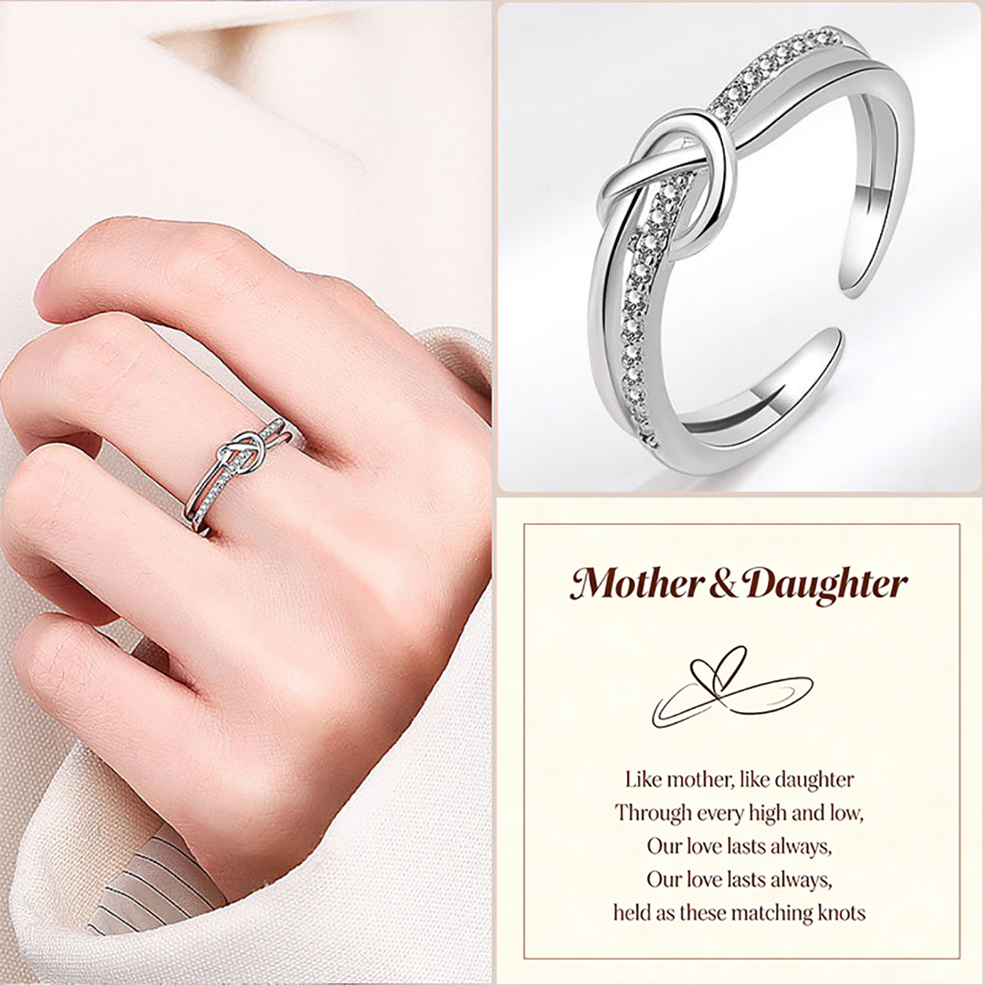 Matching Mother & Daughter Heart  Knot Rings | Sterling Silver Mother Daughter Love Knot Jewelry 