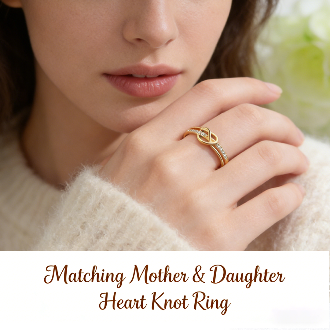 Matching Mother & Daughter Heart  Knot Rings | Sterling Silver Mother Daughter Love Knot Jewelry 
