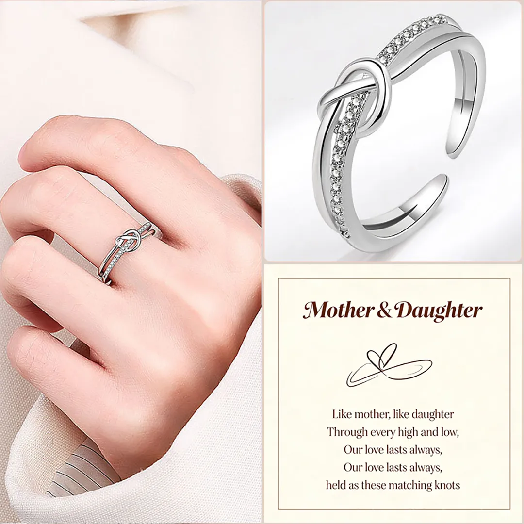 Matching Mother & Daughter Heart  Knot Rings | Sterling Silver Mother Daughter Love Knot Jewelry 