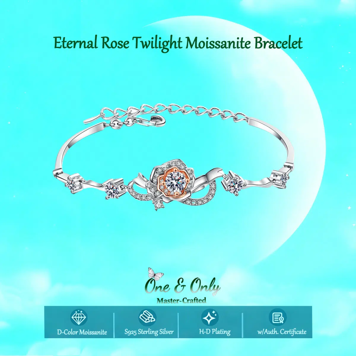 0.5ct Moissanite+Sterling S999 Silve | Moissanite Eternal Rose Twilight Bracelet | Where Rose Gold Warmth Meets White Gold Brilliance |Best Gift