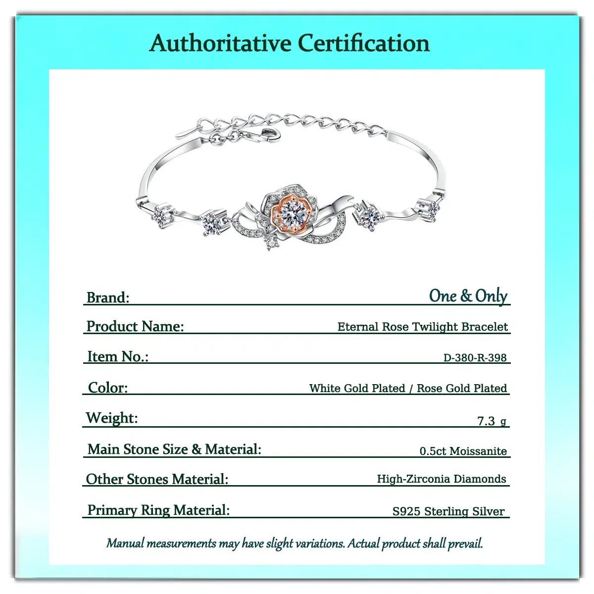 0.5ct Moissanite+Sterling S999 Silve | Moissanite Eternal Rose Twilight Bracelet | Where Rose Gold Warmth Meets White Gold Brilliance |Best Gift