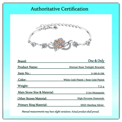 0.5ct Moissanite+Sterling S999 Silve | Moissanite Eternal Rose Twilight Bracelet | Where Rose Gold Warmth Meets White Gold Brilliance |Best Gift