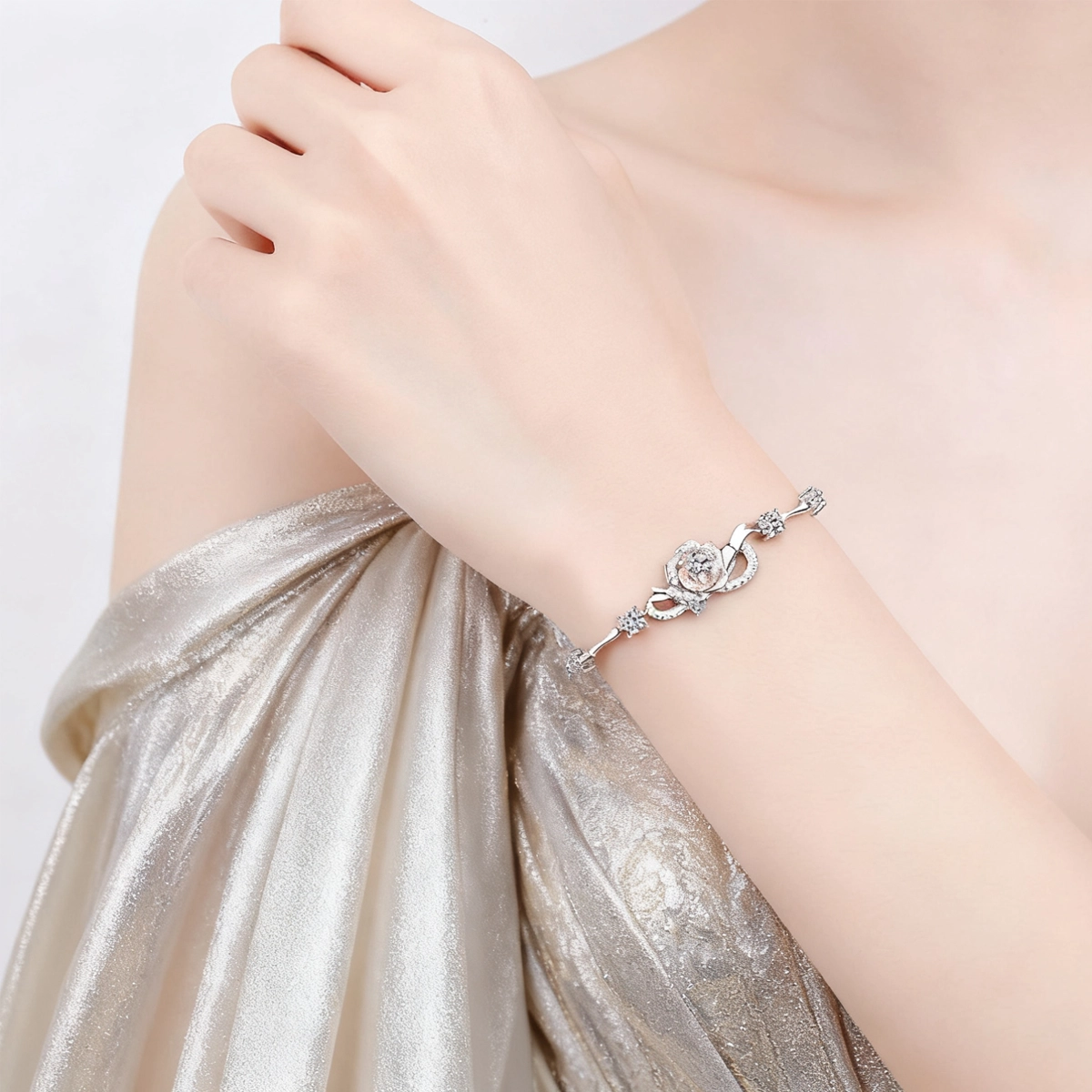 0.5ct Moissanite+Sterling S999 Silve | Moissanite Eternal Rose Twilight Bracelet | Where Rose Gold Warmth Meets White Gold Brilliance |Best Gift