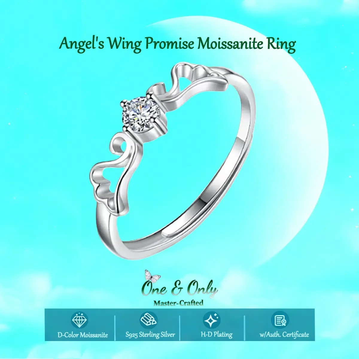 Moissanite 925 Silver Angel's Wing Promise Ring Stacking Set Meaningful Connection Gift Wedding Promise Ring Set Self Love Gift