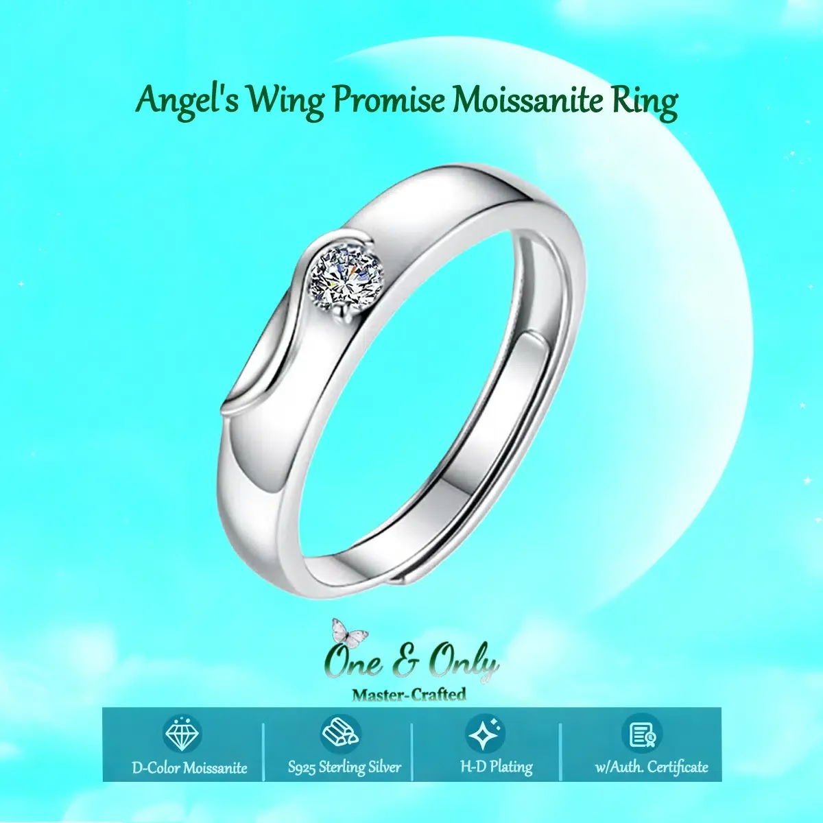  0.5Ct Moissanite+Sterling 925 Silver  |Moissanite "Angel's Wing" Promise Ring | A Symbol of Protection & Inner Courage