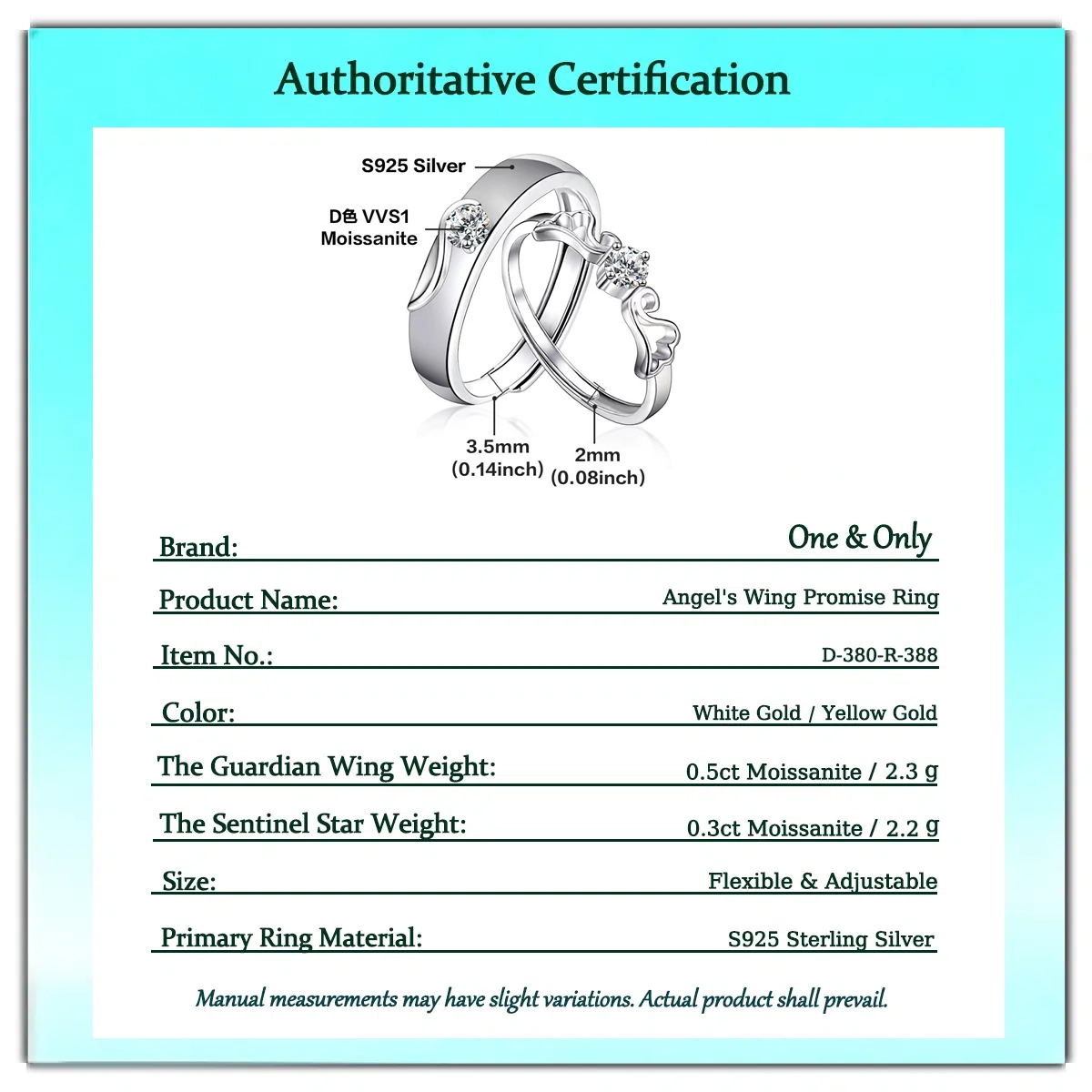  0.5Ct Moissanite+Sterling 925 Silver  |Moissanite "Angel's Wing" Promise Ring | A Symbol of Protection & Inner Courage