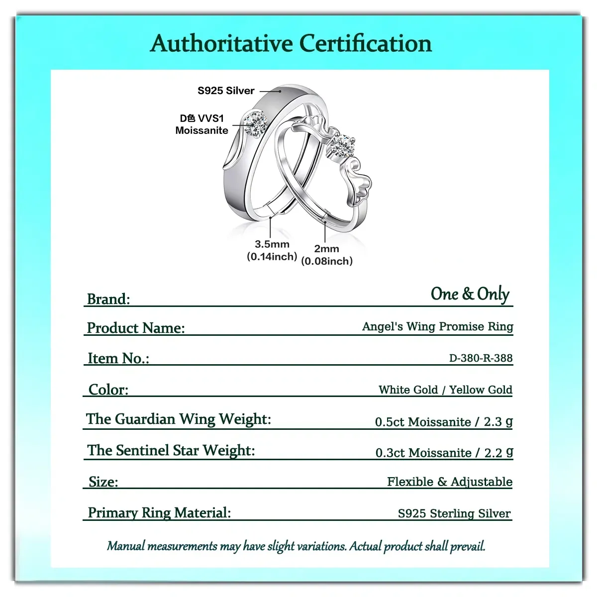  0.5Ct Moissanite+Sterling 925 Silver  |Moissanite "Angel's Wing" Promise Ring | A Symbol of Protection & Inner Courage