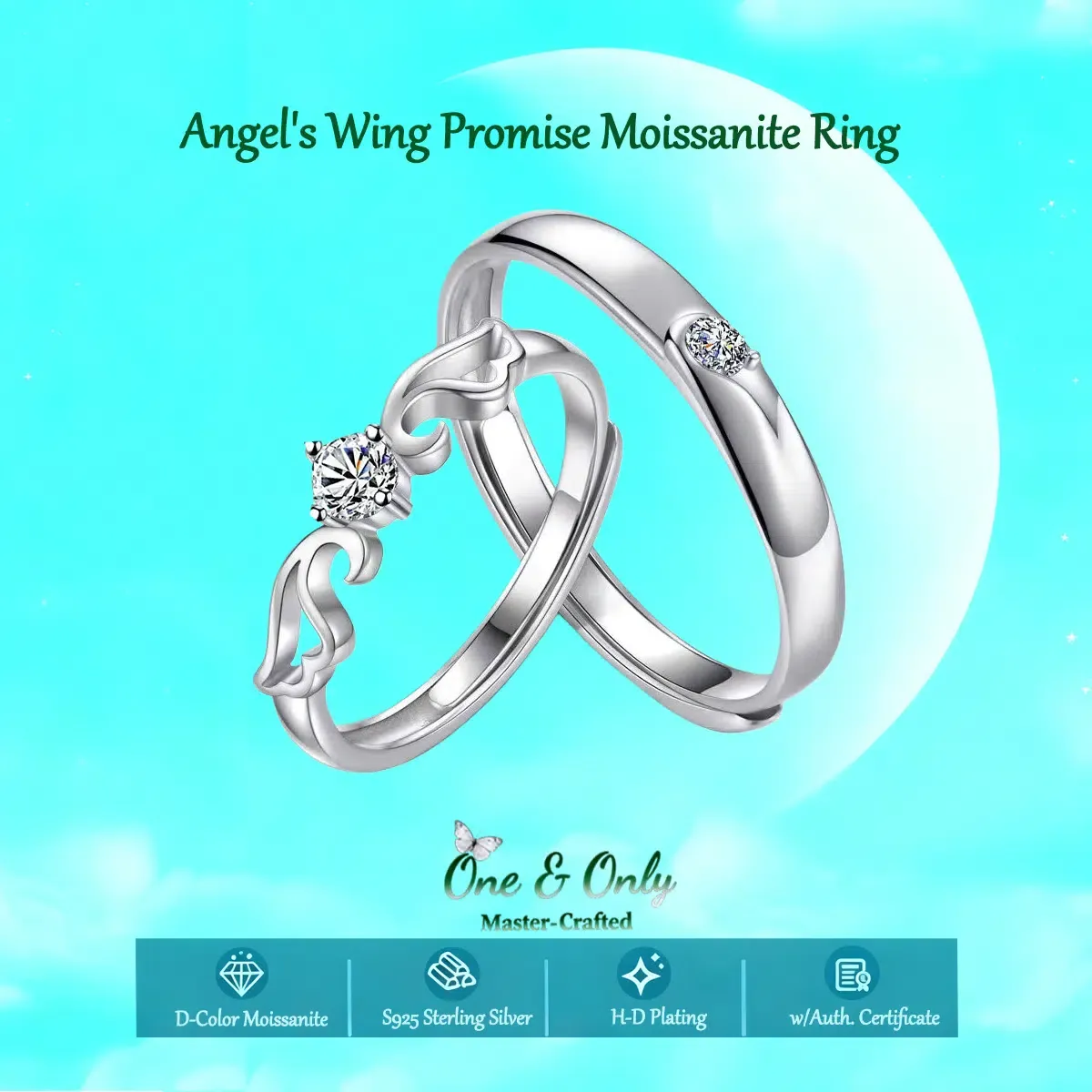  0.5Ct Moissanite+Sterling 925 Silver  |Moissanite "Angel's Wing" Promise Ring | A Symbol of Protection & Inner Courage
