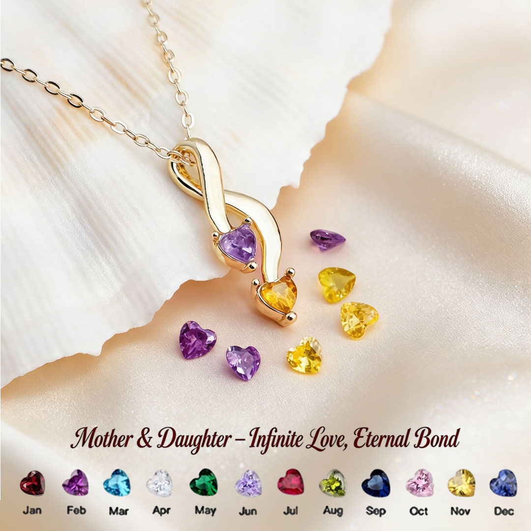 Custom Infinity Heart Necklace with Birthstone - Mother & Daughter💝 A gift woven from her love, worn close to her heart.