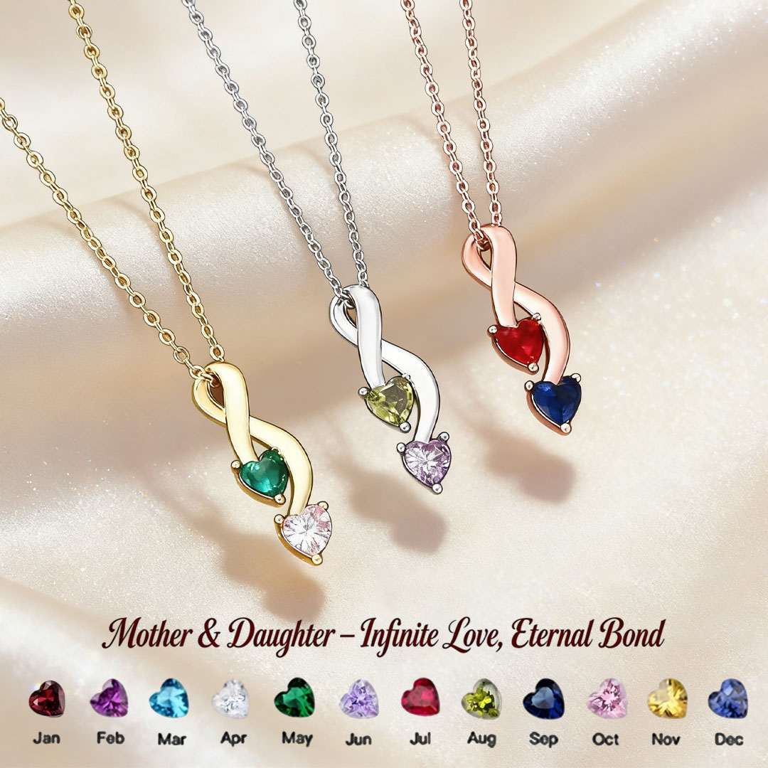 Custom Infinity Heart Necklace with Birthstone - Mother & Daughter💝 A gift woven from her love, worn close to her heart.
