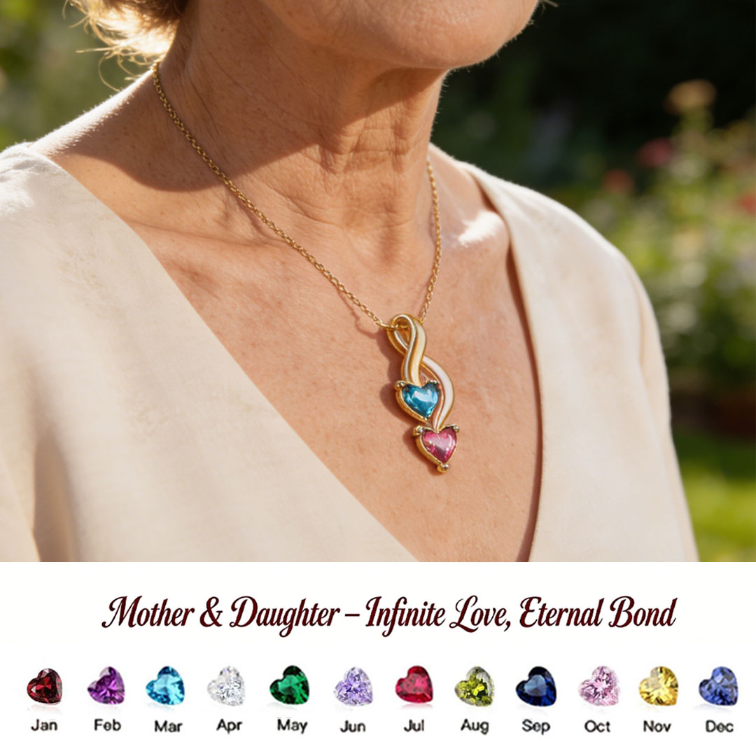Custom Infinity Heart Necklace with Birthstone - Mother & Daughter💝 A gift woven from her love, worn close to her heart.