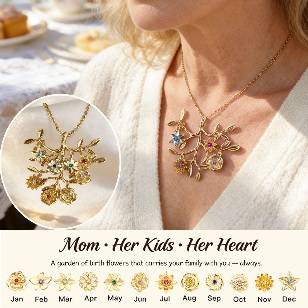 🌸 For Mom: The Tree in Full Bloom🌳Custom Tree of Life Necklace – Personalized Birthflowers for Mom, Her Children & Husband