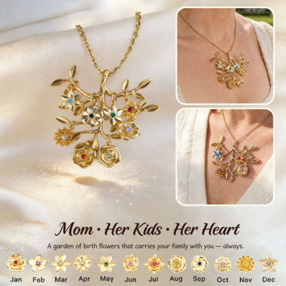 🌸 For Mom: The Tree in Full Bloom🌳Custom Tree of Life Necklace – Personalized Birthflowers for Mom, Her Children & Husband