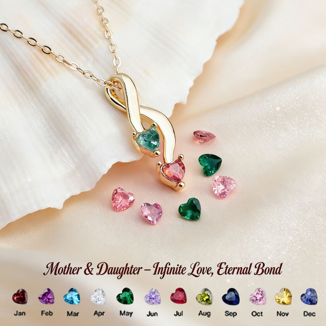 Custom Infinity Heart Necklace with Birthstone - Mother & Daughter💝 A gift woven from her love, worn close to her heart.