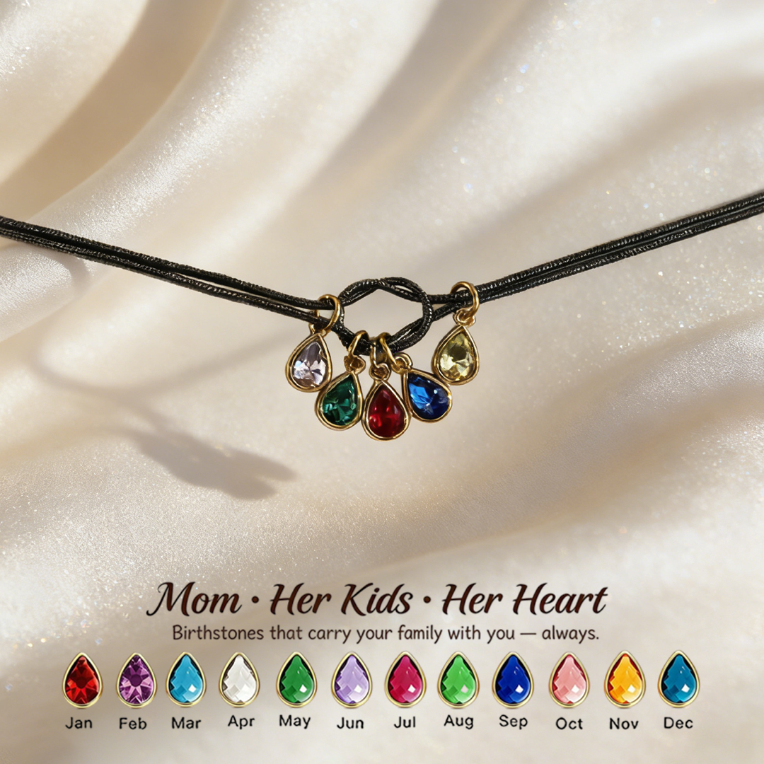 💧 Custom Teardrop Birthstone Bracelet – Personalized for Mom – Up to 14 Heart-Shaped Birthstones 