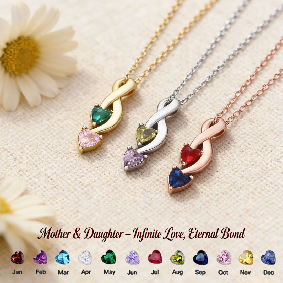 Custom Infinity Heart Necklace with Birthstone - Mother & Daughter💝 A gift woven from her love, worn close to her heart.