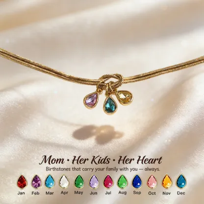 💧 Custom Teardrop Birthstone Bracelet – Personalized for Mom – Up to 14 Heart-Shaped Birthstones 