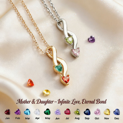 Custom Infinity Heart Necklace with Birthstone - Mother & Daughter💝 A gift woven from her love, worn close to her heart.