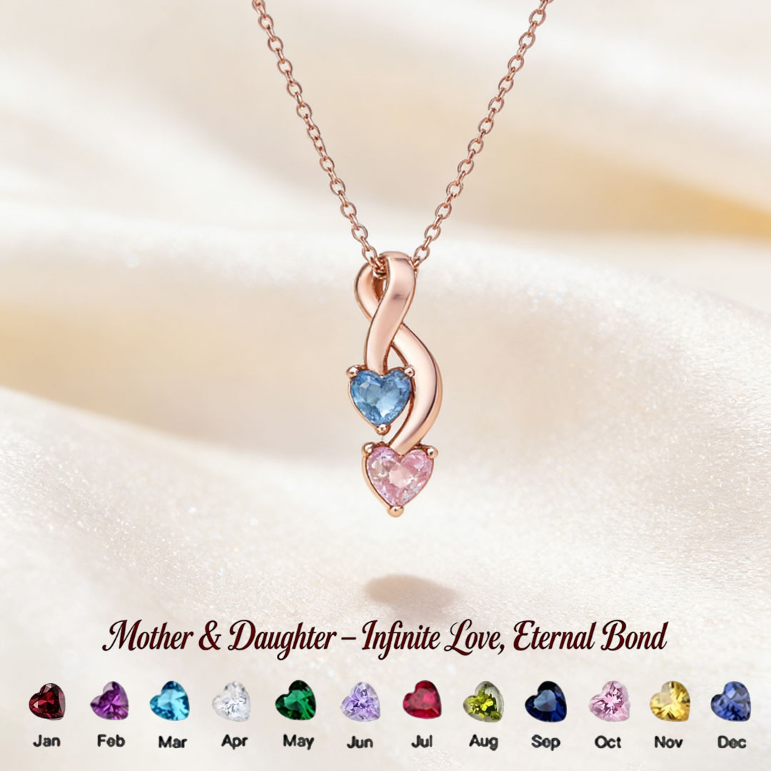 Custom Infinity Heart Necklace with Birthstone - Mother & Daughter💝 A gift woven from her love, worn close to her heart.