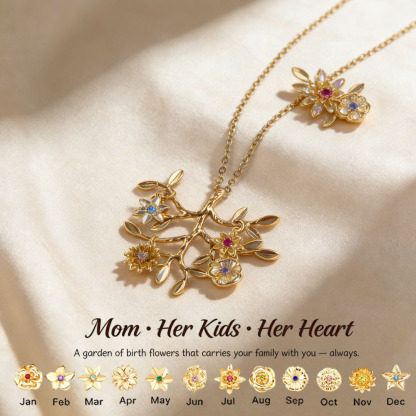 🌸 For Mom: The Tree in Full Bloom🌳Custom Tree of Life Necklace – Personalized Birthflowers for Mom, Her Children & Husband