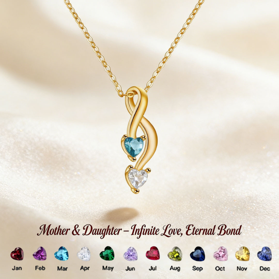 Custom Infinity Heart Necklace with Birthstone - Mother & Daughter💝 A gift woven from her love, worn close to her heart.