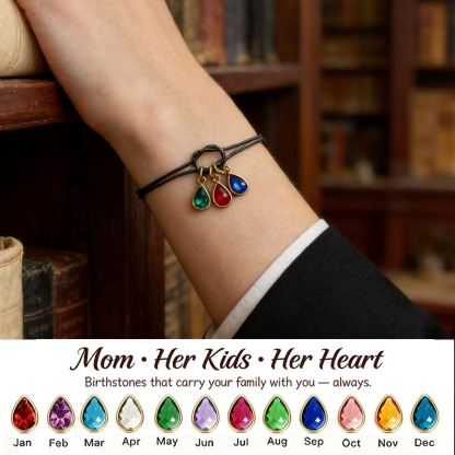 💧 Custom Teardrop Birthstone Bracelet – Personalized for Mom – Up to 14 Heart-Shaped Birthstones 