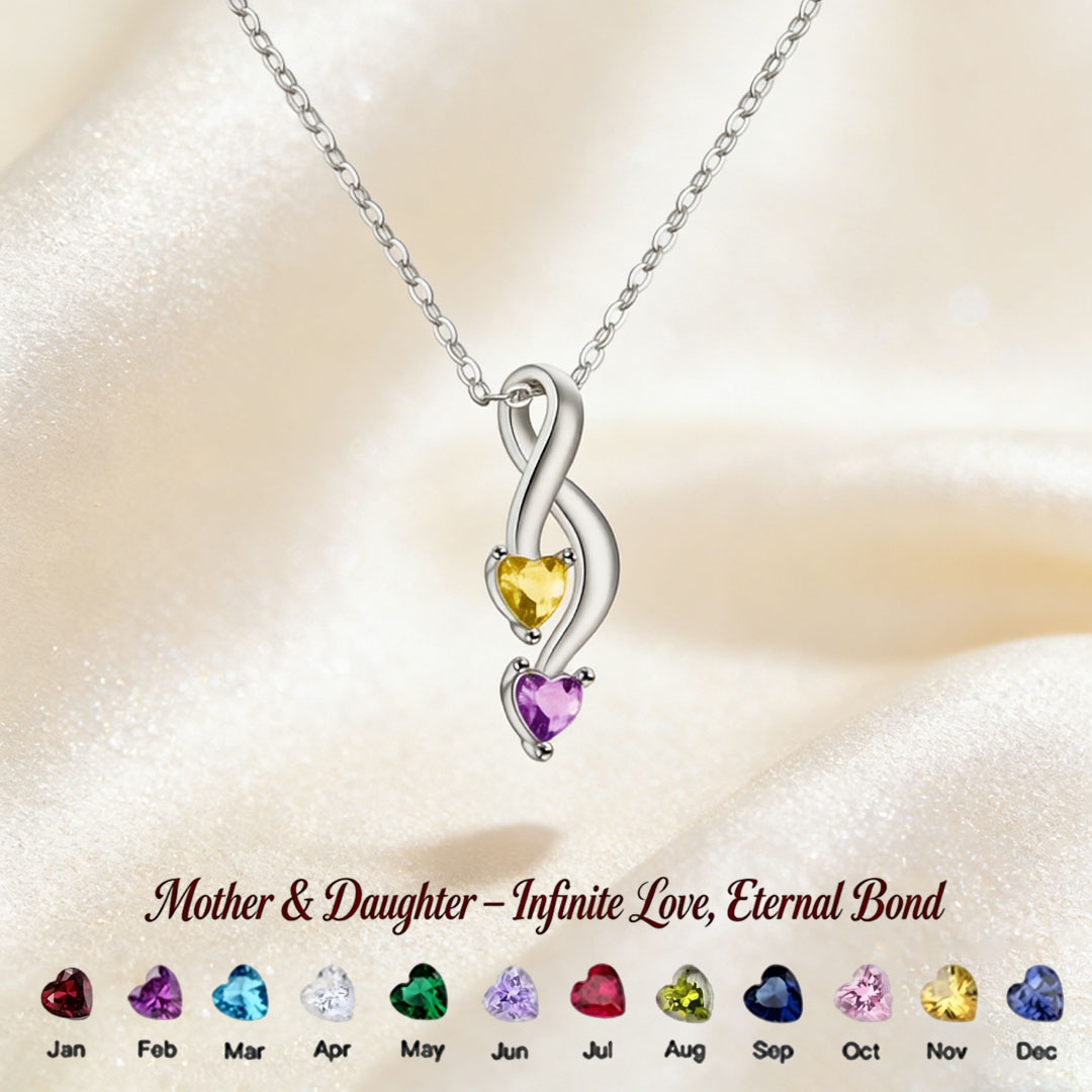 Custom Infinity Heart Necklace with Birthstone - Mother & Daughter💝 A gift woven from her love, worn close to her heart.