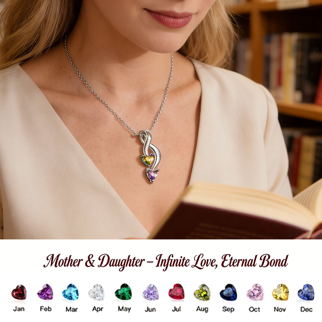 Custom Infinity Heart Necklace with Birthstone - Mother & Daughter💝 A gift woven from her love, worn close to her heart.