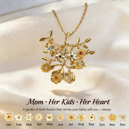 🌸 For Mom: The Tree in Full Bloom🌳Custom Tree of Life Necklace – Personalized Birthflowers for Mom, Her Children & Husband