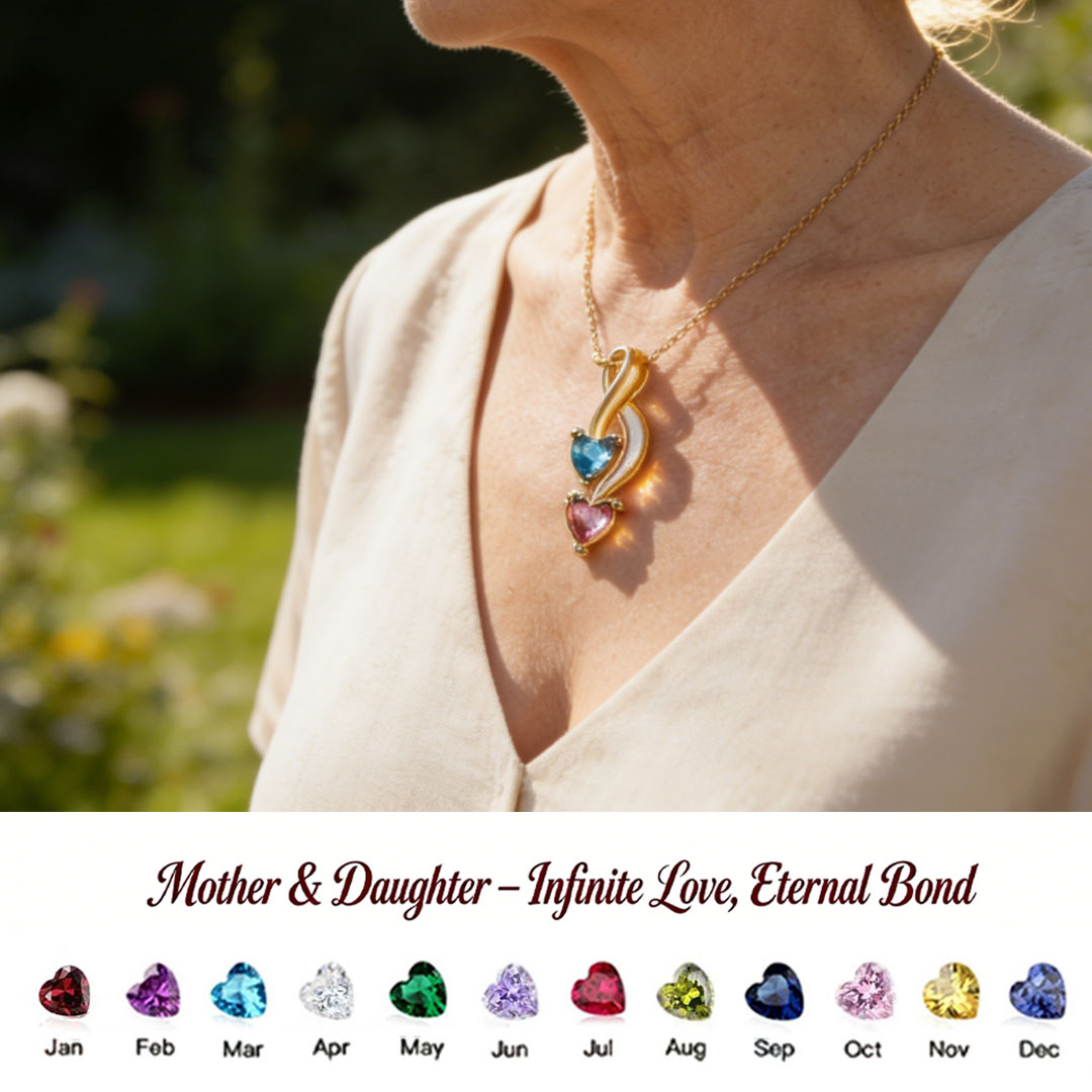 Custom Infinity Heart Necklace with Birthstone - Mother & Daughter💝 A gift woven from her love, worn close to her heart.