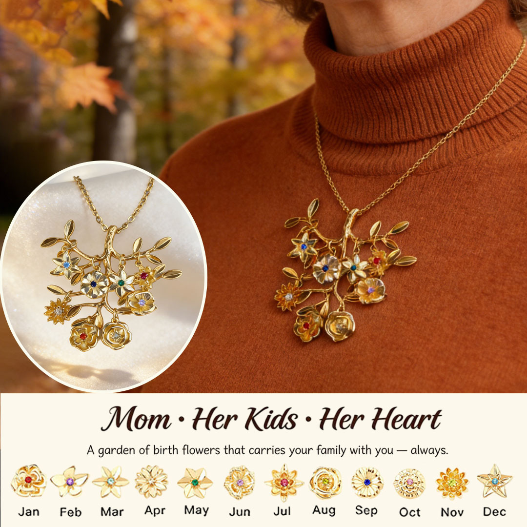 🌸 For Mom: The Tree in Full Bloom🌳Custom Tree of Life Necklace – Personalized Birthflowers for Mom, Her Children & Husband