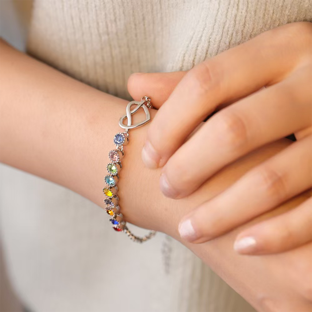 Mom’s Heartbeat Heart Knot Bracelet-1-9 Birthstones 💝 A gift woven from her love, worn close to her heart.