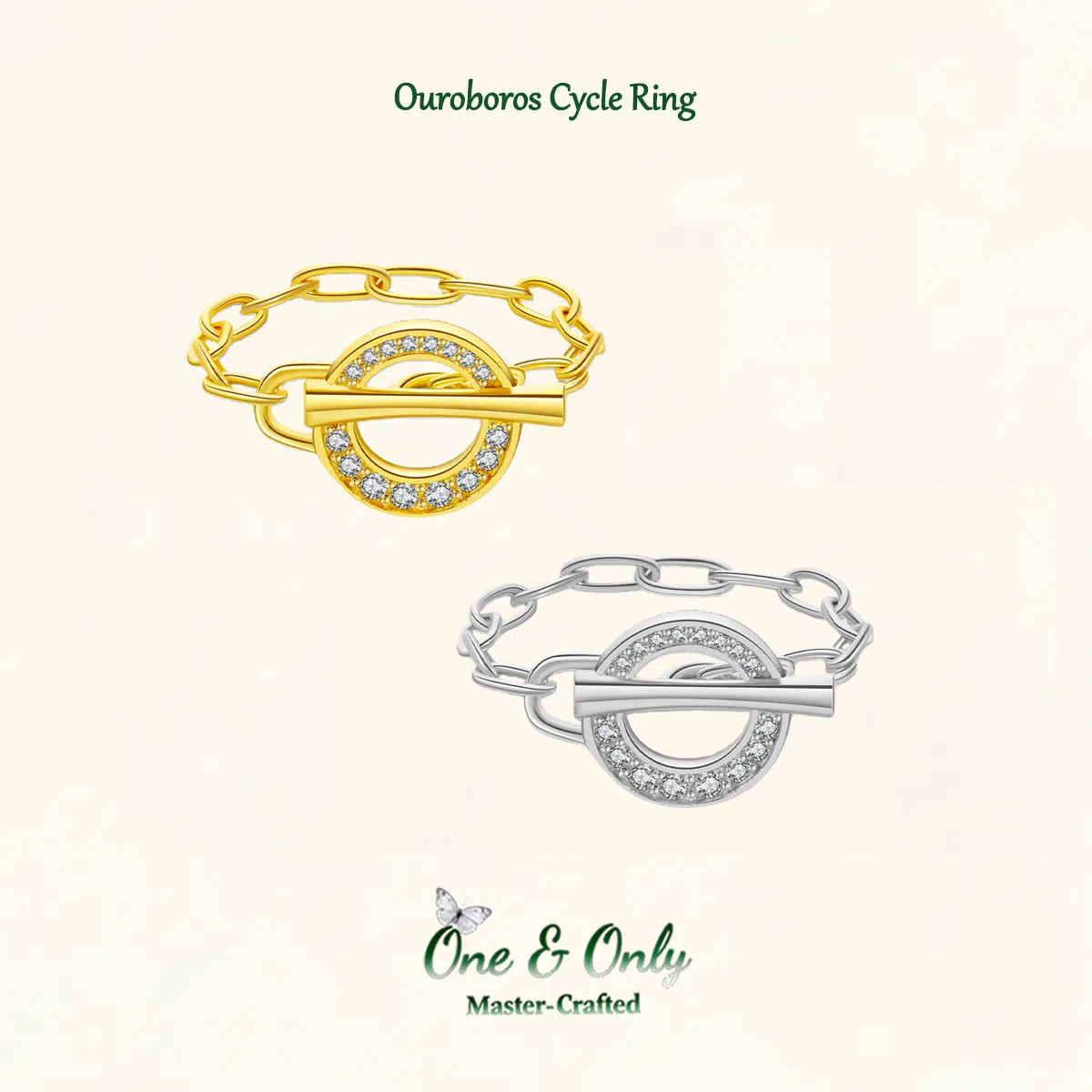 Sterling S925 Silve + 5A Zircon | Ouroboros Cycle Ring​ ​ | Nickel-Free Plating
