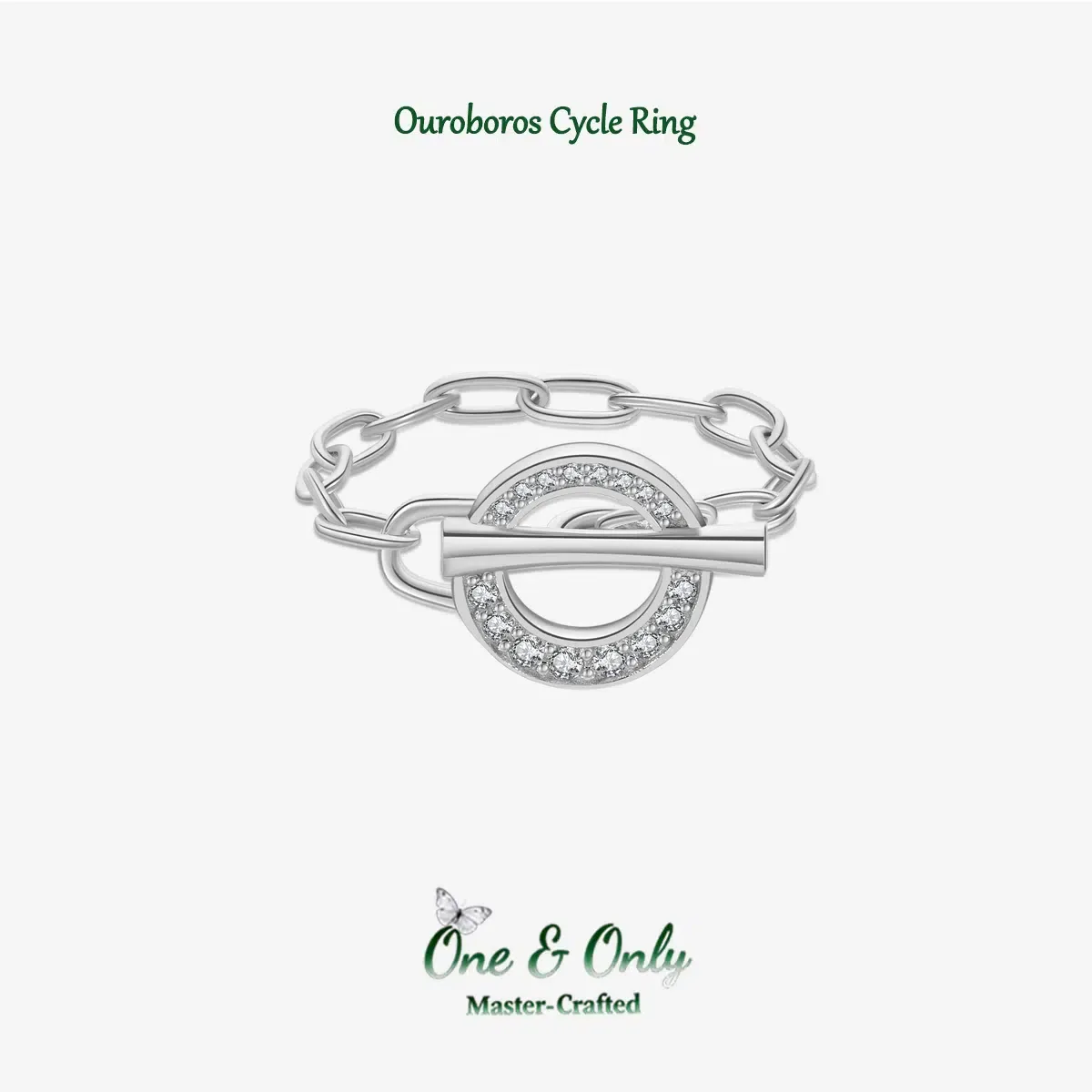 Sterling S925 Silve + 5A Zircon | Ouroboros Cycle Ring​ ​ | Nickel-Free Plating