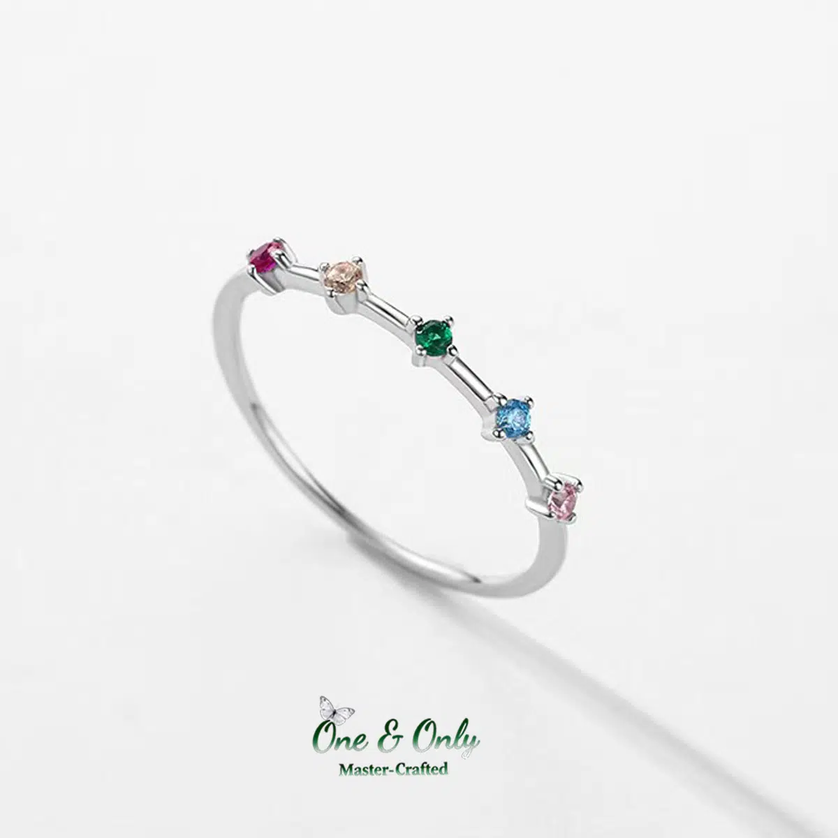 Sterling S925 Silve + 5A CZ | Rainbow Arc Ring | Nickel-Free Plating