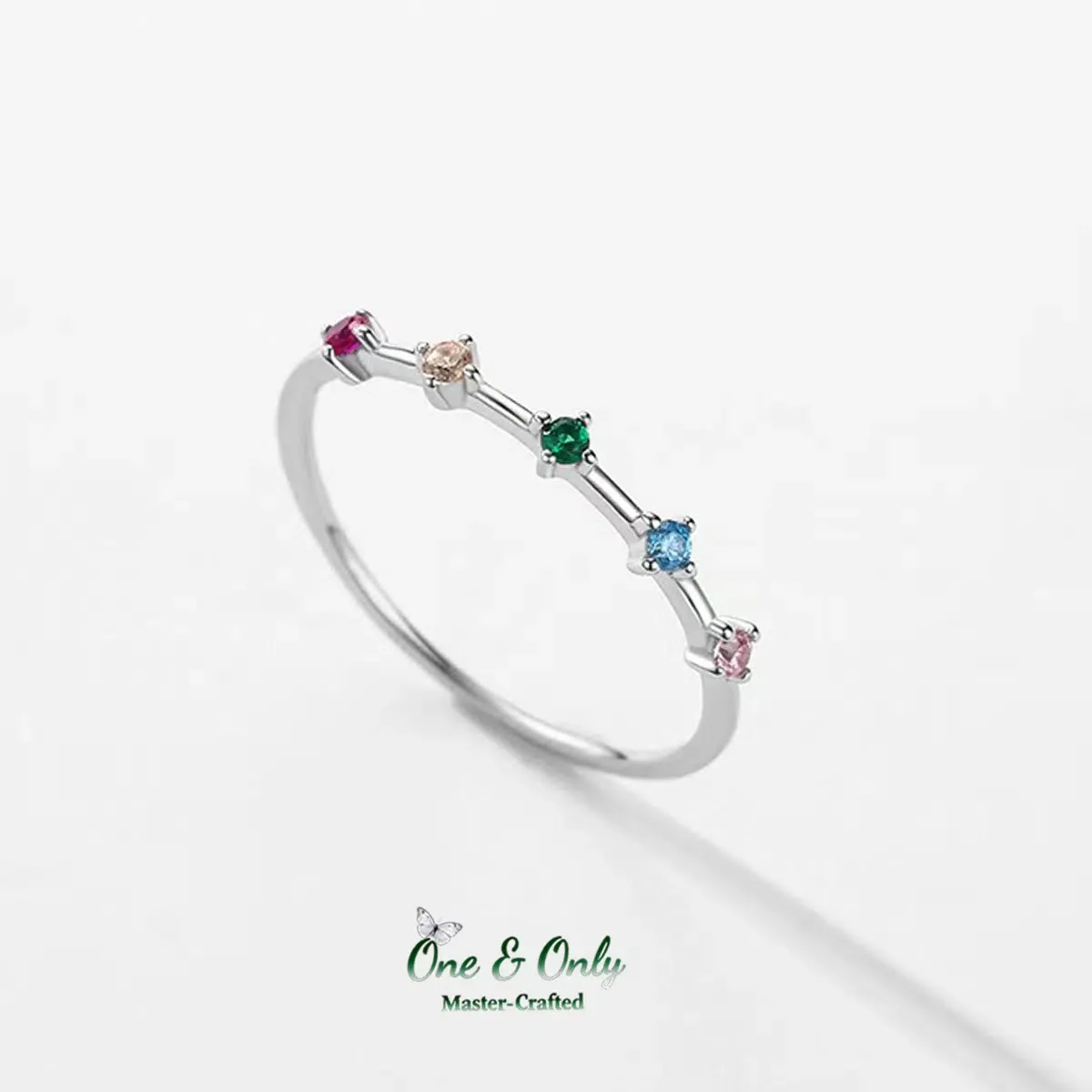 Sterling S925 Silve + 5A CZ | Rainbow Arc Ring | Nickel-Free Plating