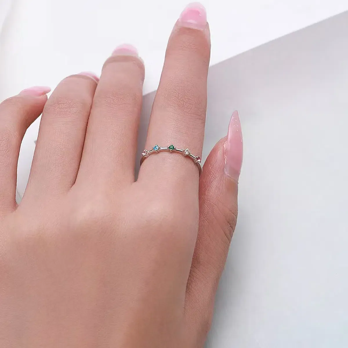 Sterling S925 Silve + 5A CZ | Rainbow Arc Ring | Nickel-Free Plating