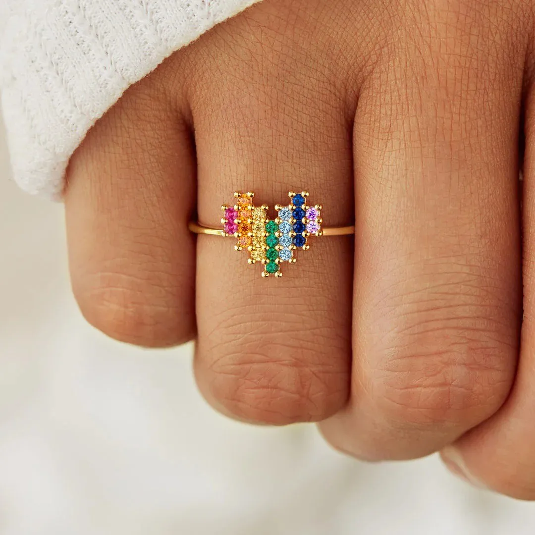 Perfect as a Valentine’s gift for her — Rainbow Heart Rotating Ring  | Adjustable Magic Colorful Jewelry for Valentine's