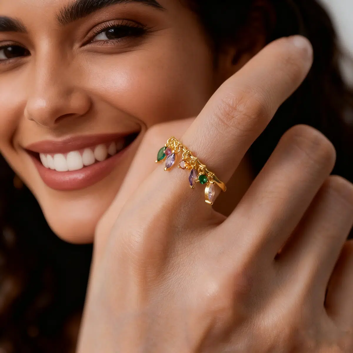 Sterling S925 Silver + 5A Cubic Zirconia | Rainbow Waterfall Energy Gem Ring | Nickel-Free Plating