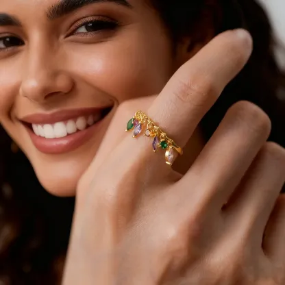 Sterling S925 Silver + 5A Cubic Zirconia | Rainbow Waterfall Energy Gem Ring | Nickel-Free Plating