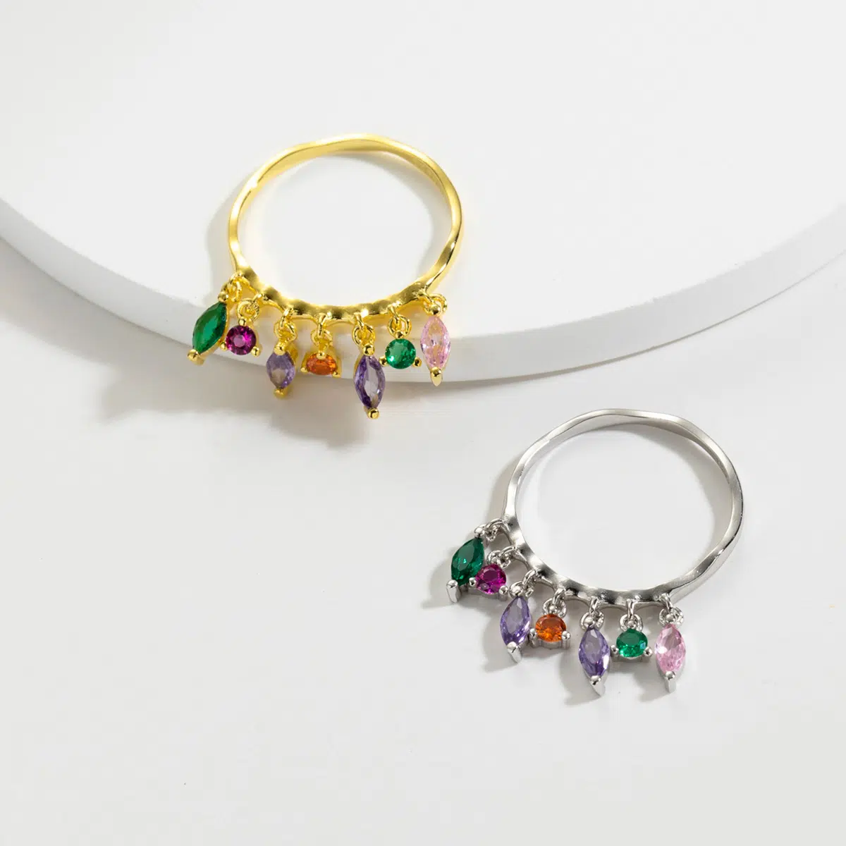 Sterling S925 Silver + 5A Cubic Zirconia | Rainbow Waterfall Energy Gem Ring | Nickel-Free Plating