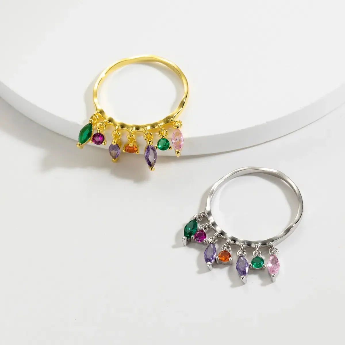 Sterling S925 Silver + 5A Cubic Zirconia | Rainbow Waterfall Energy Gem Ring | Nickel-Free Plating