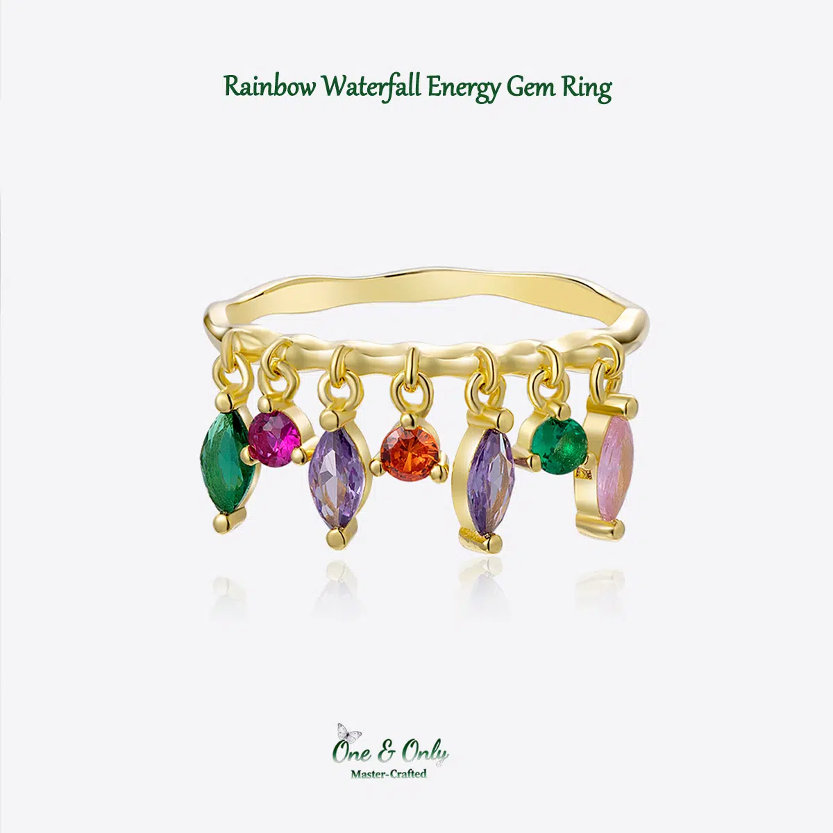 Sterling S925 Silver + 5A Cubic Zirconia | Rainbow Waterfall Energy Gem Ring | Nickel-Free Plating