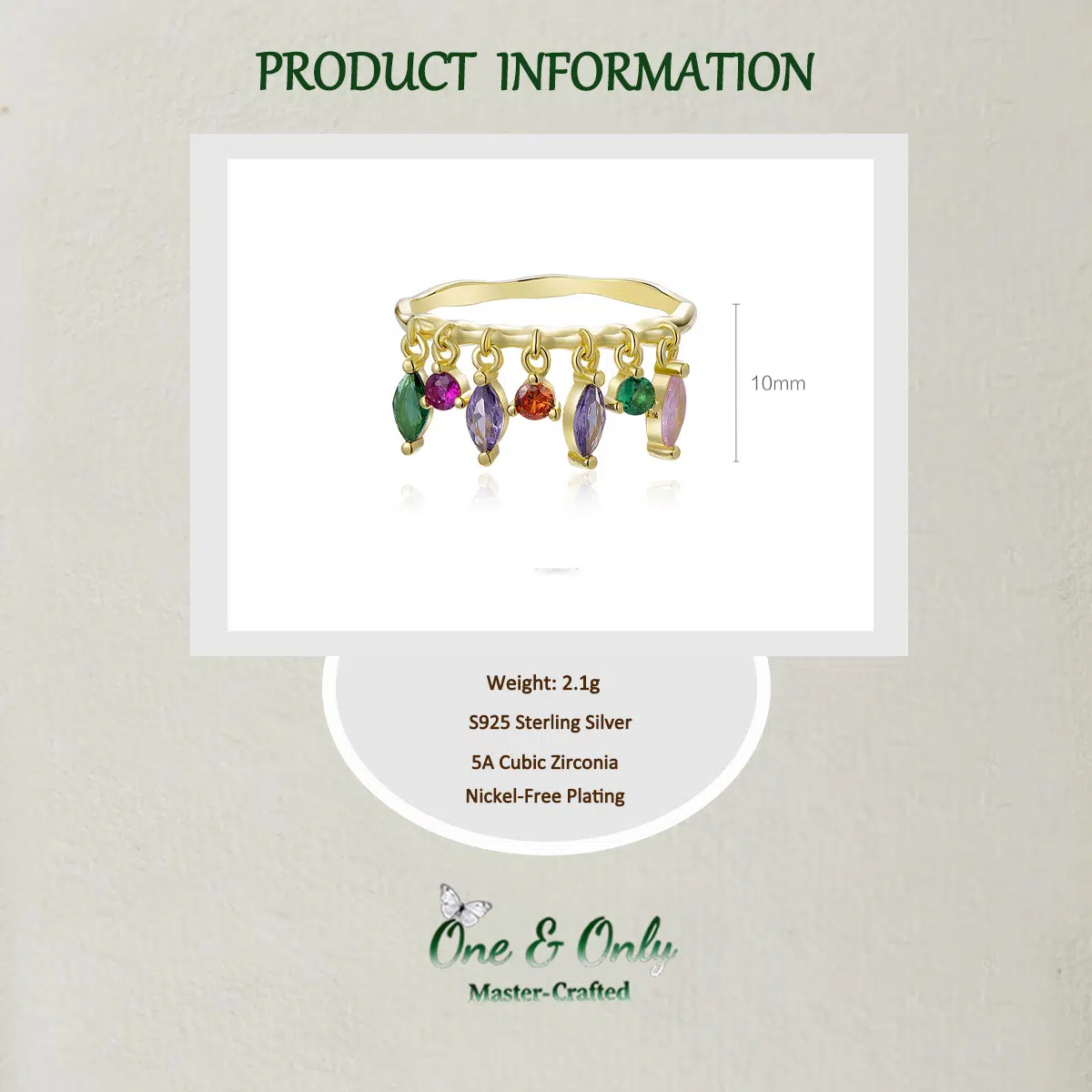 Sterling S925 Silver + 5A Cubic Zirconia | Rainbow Waterfall Energy Gem Ring | Nickel-Free Plating