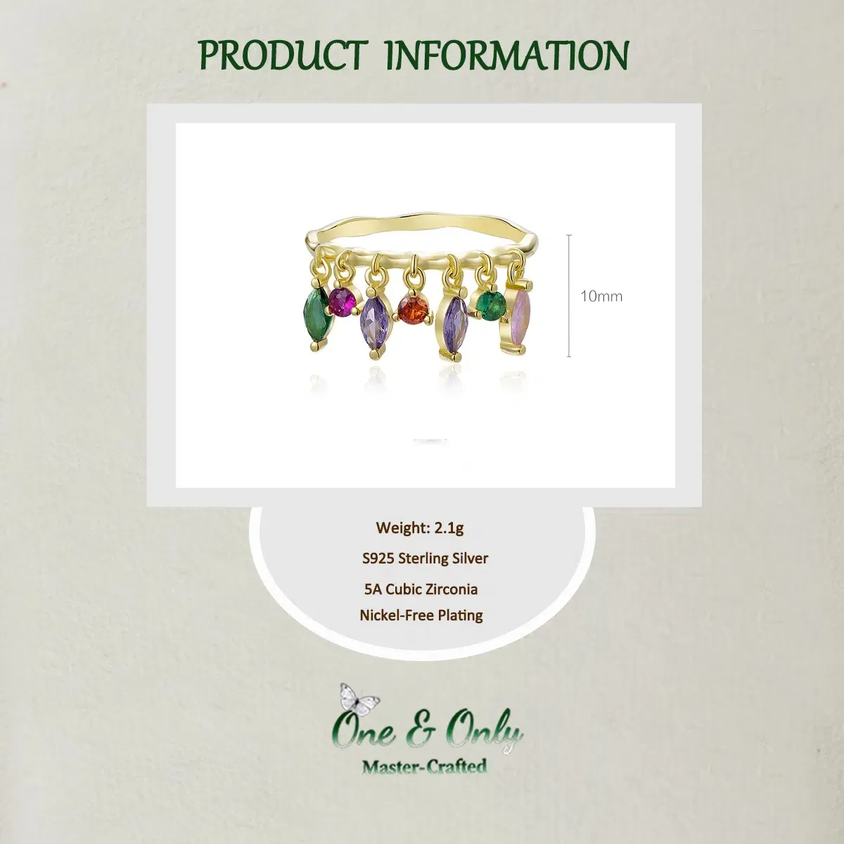 Sterling S925 Silver + 5A Cubic Zirconia | Rainbow Waterfall Energy Gem Ring | Nickel-Free Plating