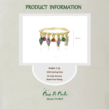 Sterling S925 Silver + 5A Cubic Zirconia | Rainbow Waterfall Energy Gem Ring | Nickel-Free Plating