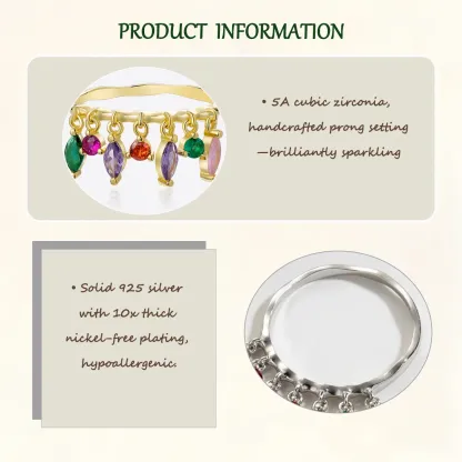 Sterling S925 Silver + 5A Cubic Zirconia | Rainbow Waterfall Energy Gem Ring | Nickel-Free Plating